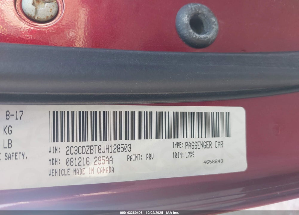 2018 DODGE CHALLENGER VIN: 2C3CDZBT8JH128503