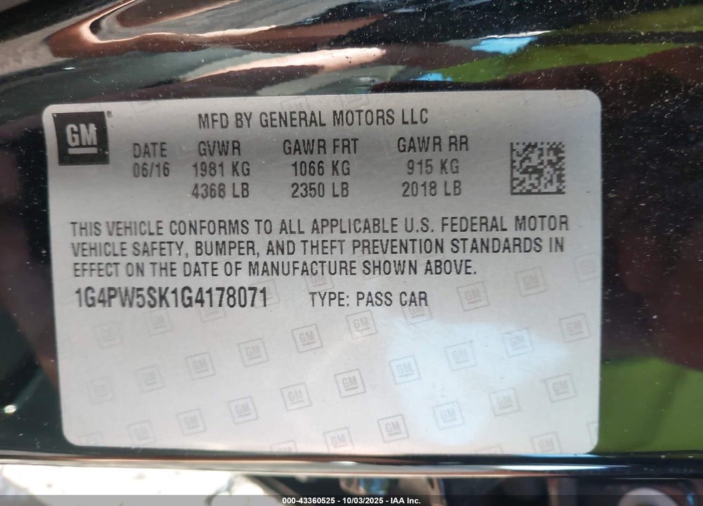 2016 BUICK VERANO SPORT TOURING GROUP VIN: 1G4PW5SK1G4178071