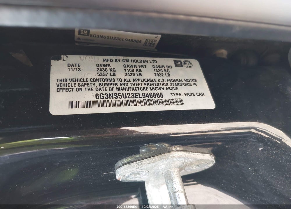 2014 CHEVROLET CAPRICE POLICE VIN: 6G3NS5U23EL946868