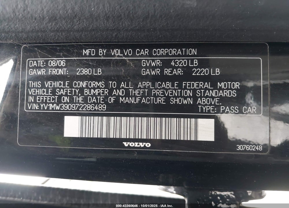 2007 VOLVO V50 VIN: YV1MW390972286489