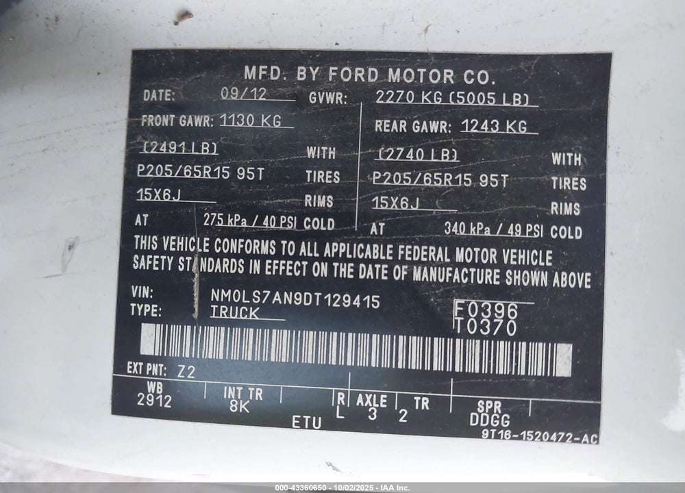 2013 FORD TRANSIT CONNECT XL VIN: NM0LS7AN9DT129415
