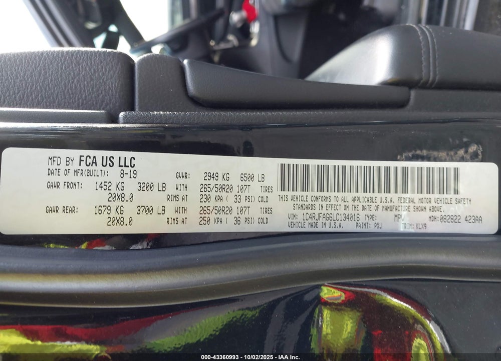 2020 JEEP GRAND CHEROKEE ALTITUDE 4X4 VIN: 1C4RJFAG6LC134016