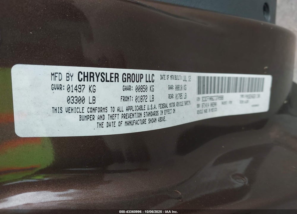 2012 FIAT 500 VIN: 3C3CFFAR6CT370988