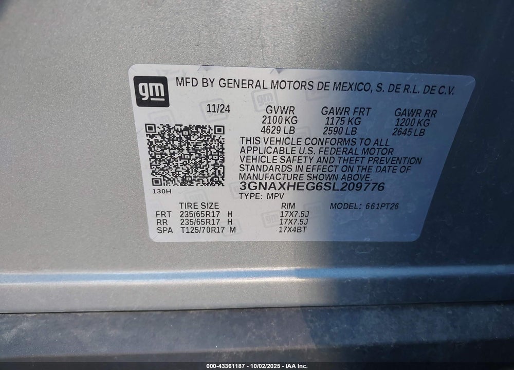 2025 CHEVROLET EQUINOX FWD LT VIN: 3GNAXHEG6SL209776