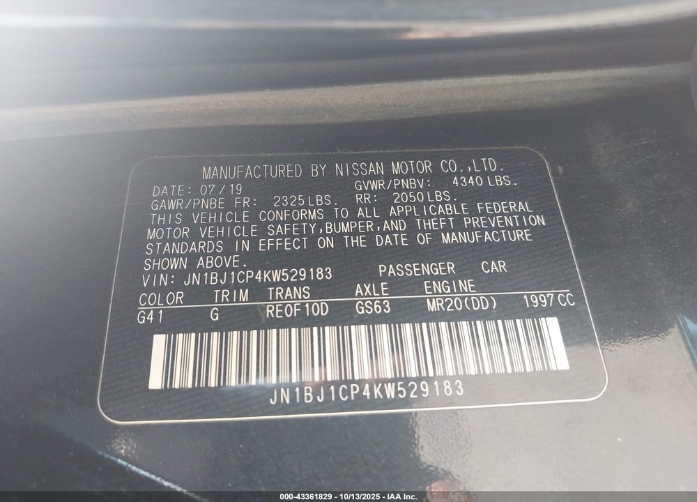 2019 NISSAN ROGUE SPORT SV VIN: JN1BJ1CP4KW529183