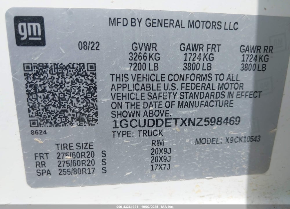 2022 CHEVROLET SILVERADO 1500 4WD STANDARD BED LT VIN: 1GCUDDETXNZ598469
