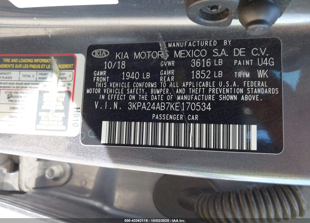 2019 KIA RIO S VIN: 3KPA24AB7KE170534