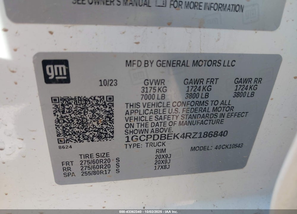 2024 CHEVROLET SILVERADO 1500 VIN: 1GCPDBEK4RZ186840