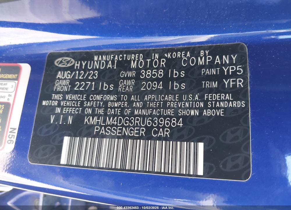 2024 HYUNDAI ELANTRA SEL VIN: KMHLM4DG3RU639684