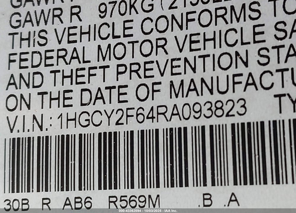 2024 HONDA ACCORD HYBRID EX-L VIN: 1HGCY2F64RA093823