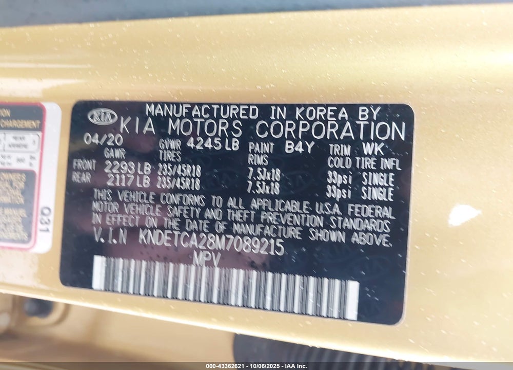 2021 KIA SELTOS SX TURBO VIN: KNDETCA28M7089215