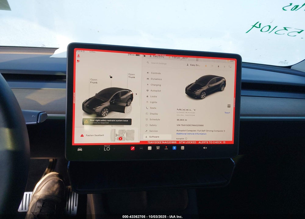 2022 TESLA MODEL Y VIN: 7SAYGDEE1NA020986