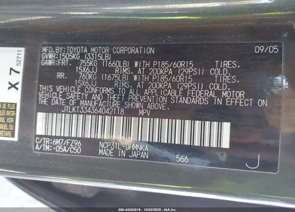 2006 SCION XB VIN: JTLKT334364042118