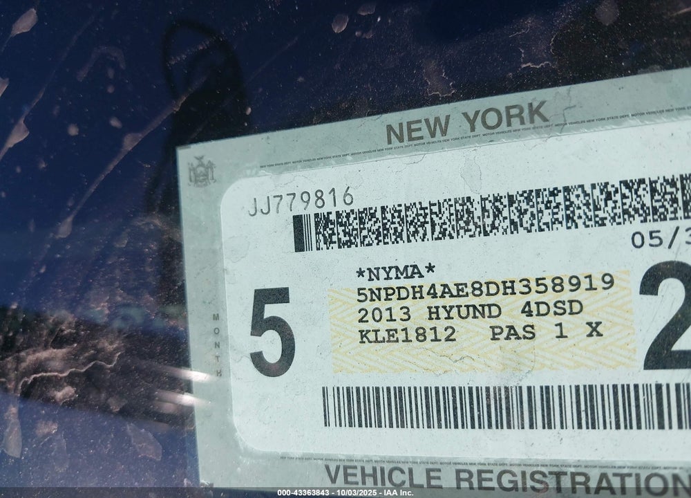 2013 HYUNDAI ELANTRA VIN: 5NPDH4AE8DH358919