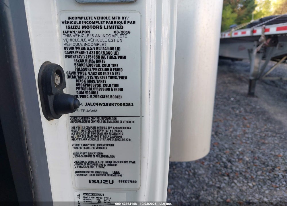 2019 ISUZU NPR HD VIN: JALC4W168K7008251