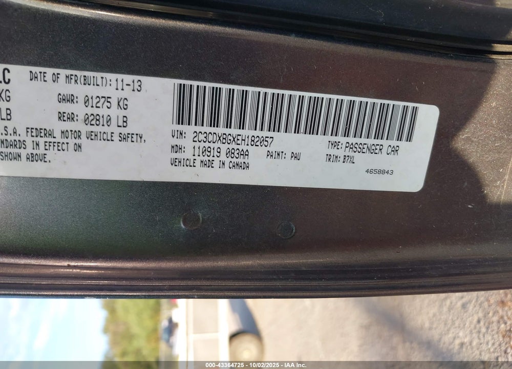 2014 DODGE CHARGER VIN: 2C3CDXBGXEH182057
