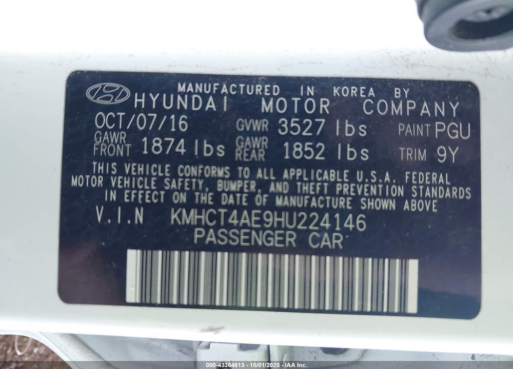 2017 HYUNDAI ACCENT SE VIN: KMHCT4AE9HU224146