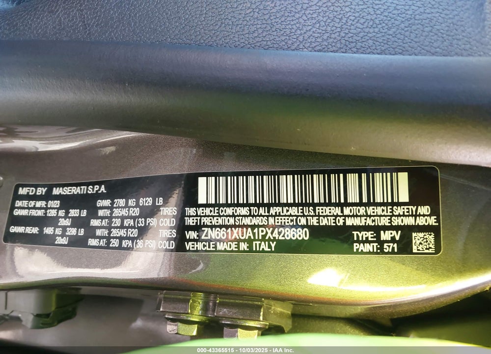 2023 MASERATI LEVANTE GT VIN: ZN661XUA1PX428680