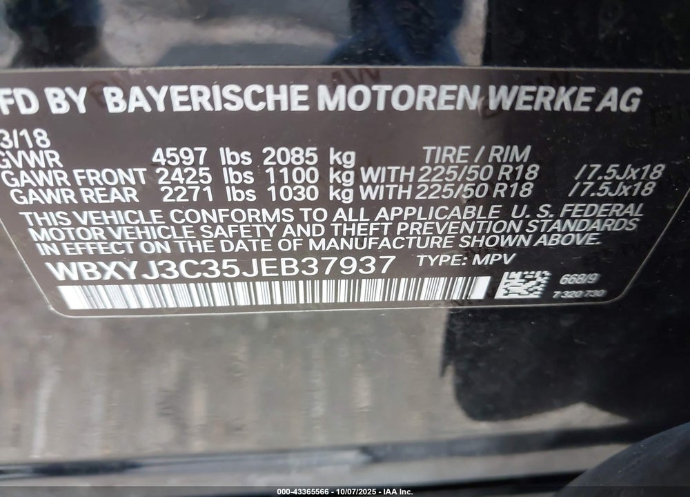 2018 BMW X2 SDRIVE28I VIN: WBXYJ3C35JEB37937