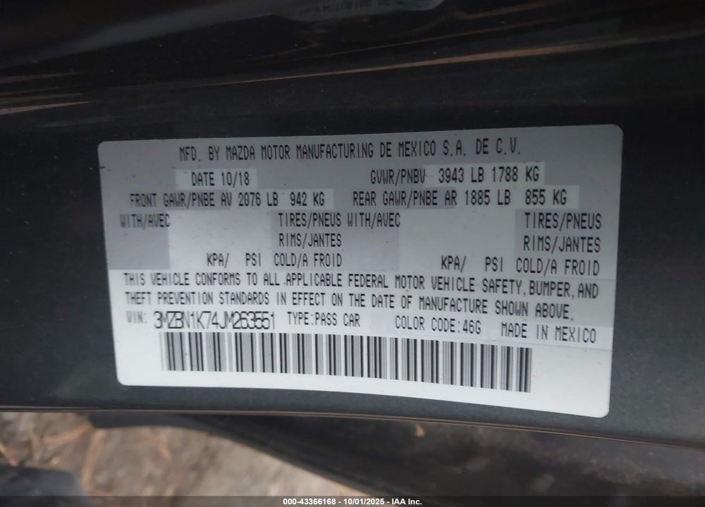 2018 MAZDA 3 SPORT VIN: 3MZBN1K74JM263551