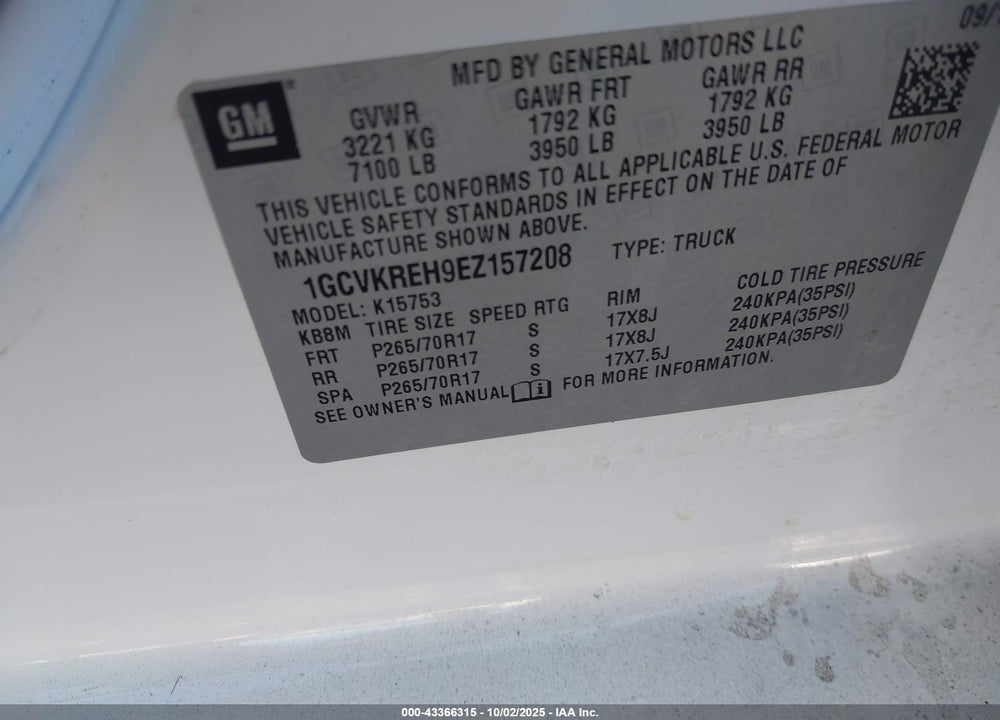 2014 CHEVROLET SILVERADO 1500 VIN: 1GCVKREH9EZ157208