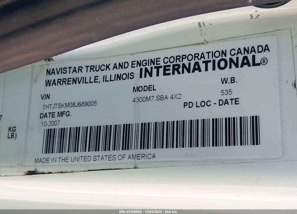 2008 INTERNATIONAL 4000 4300 VIN: 1HTJTSKM08J689005