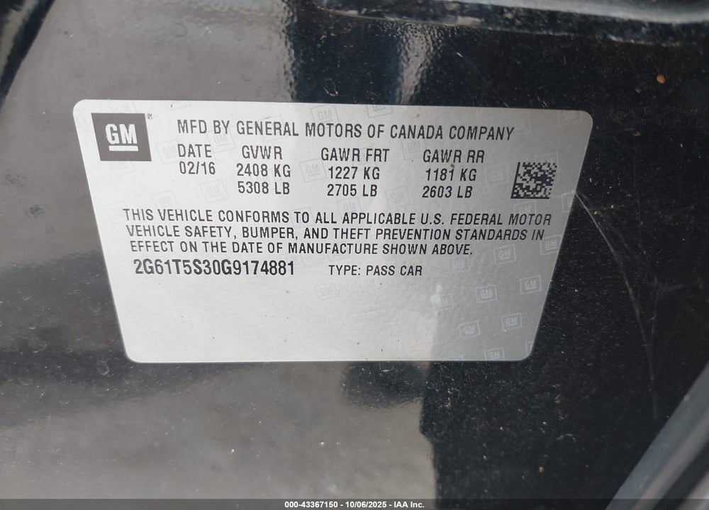 2016 CADILLAC XTS PLATINUM VIN: 2G61T5S30G9174881