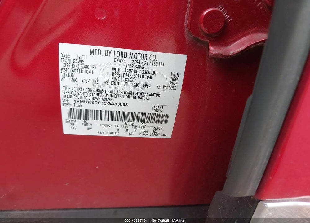 2012 FORD EXPLORER XLT VIN: 1FMHK8D83CGA83698