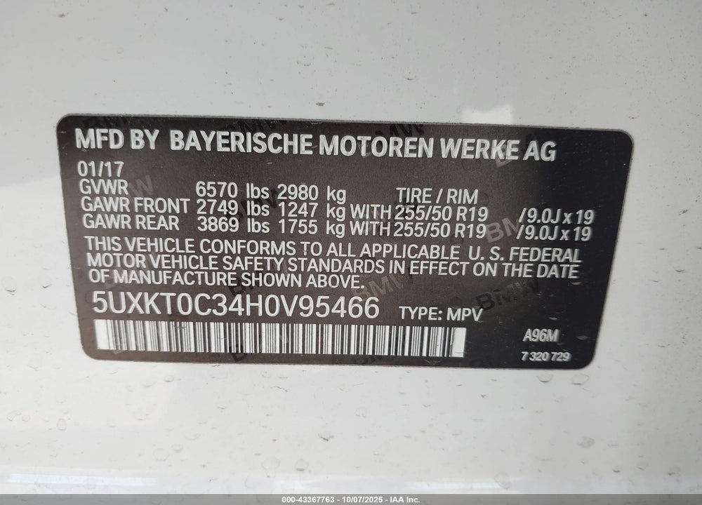 2017 BMW X5 VIN: 5UXKT0C34H0V95466