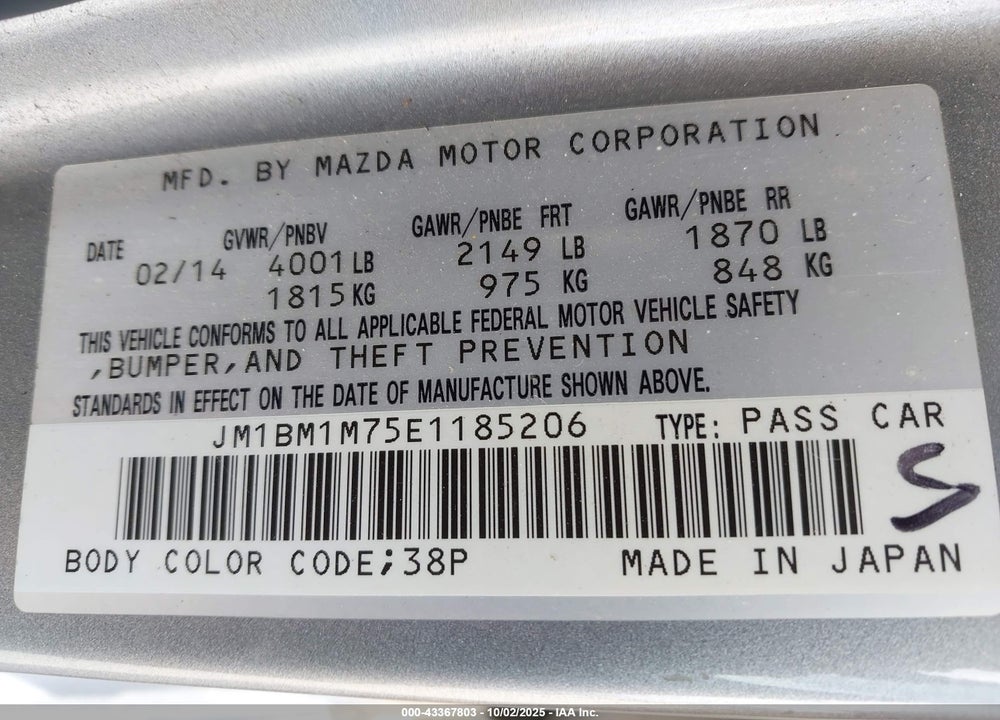 2014 MAZDA 3 I GRAND TOURING VIN: JM1BM1M75E1185206