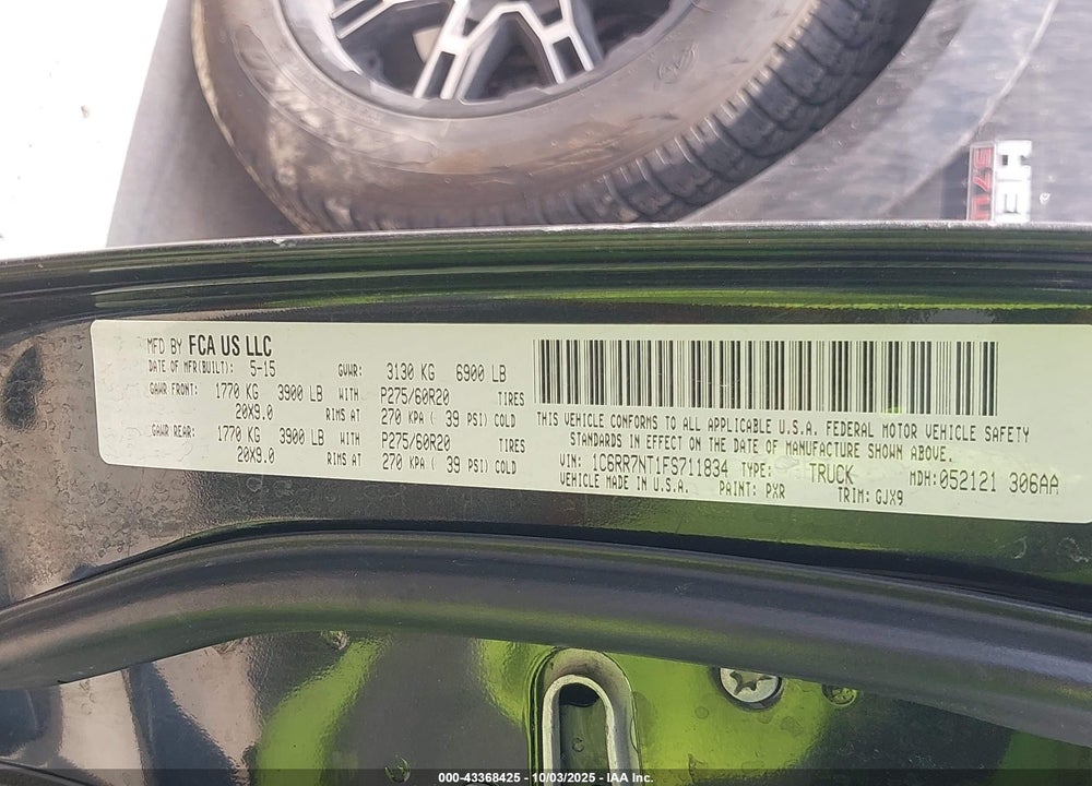 2015 RAM 1500 VIN: 1C6RR7NT1FS711834