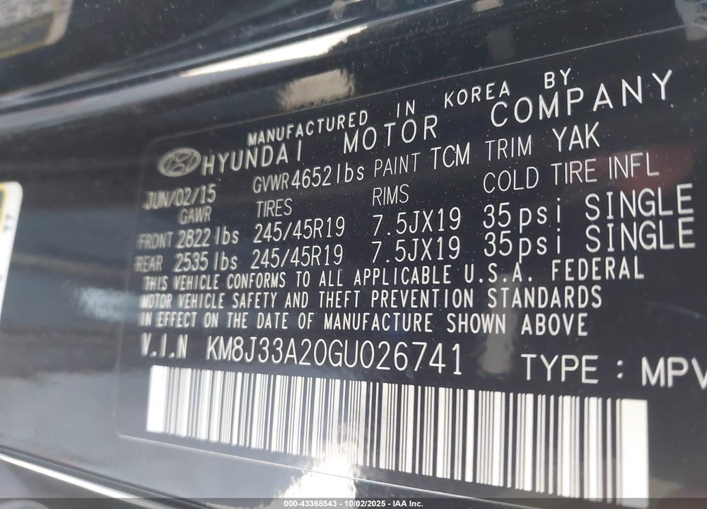 2016 HYUNDAI TUCSON VIN: KM8J33A20GU026741