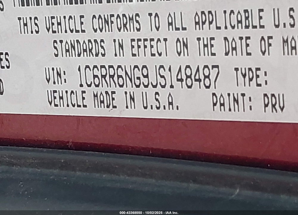 2018 RAM 1500 VIN: 1C6RR6NG9JS148487