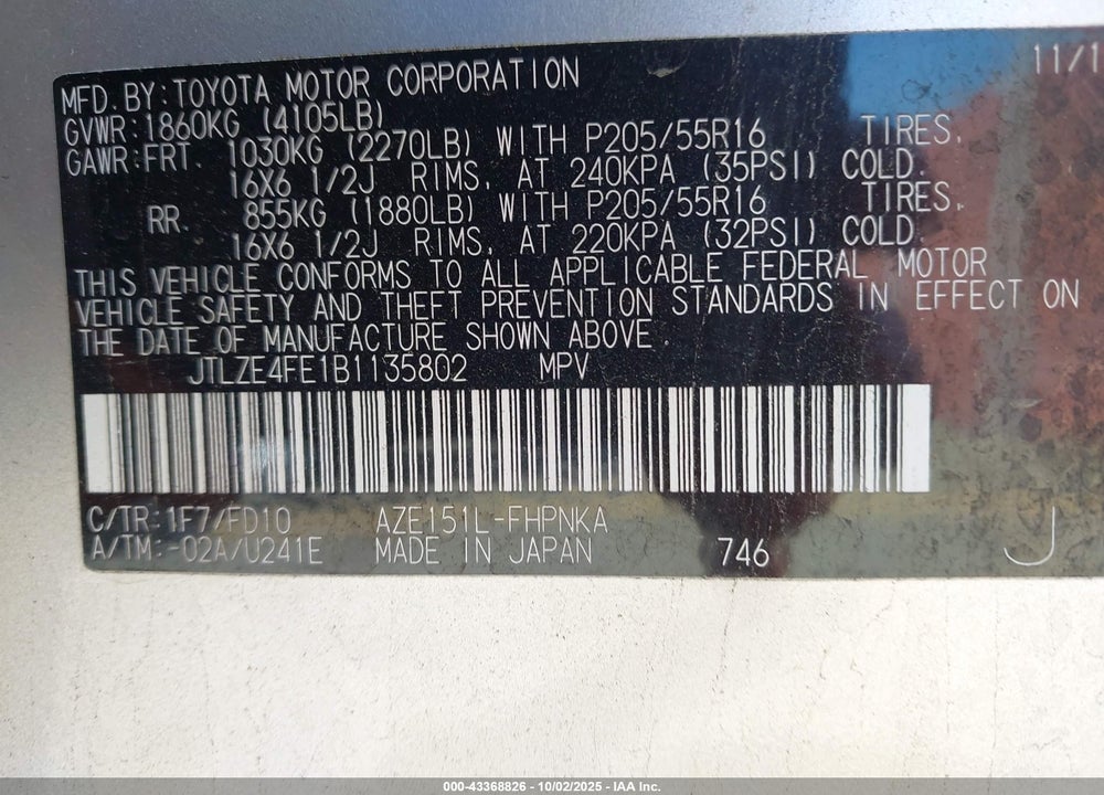 2011 SCION XB VIN: JTLZE4FE1B1135802