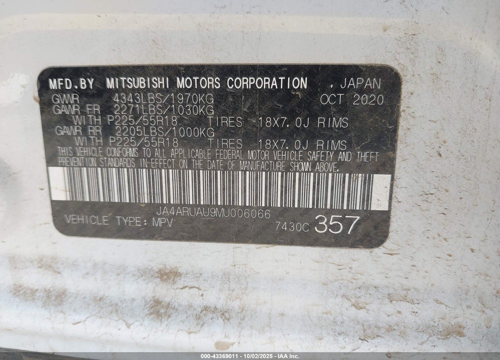 2021 MITSUBISHI OUTLANDER SPORT VIN: JA4ARUAU9MU006066