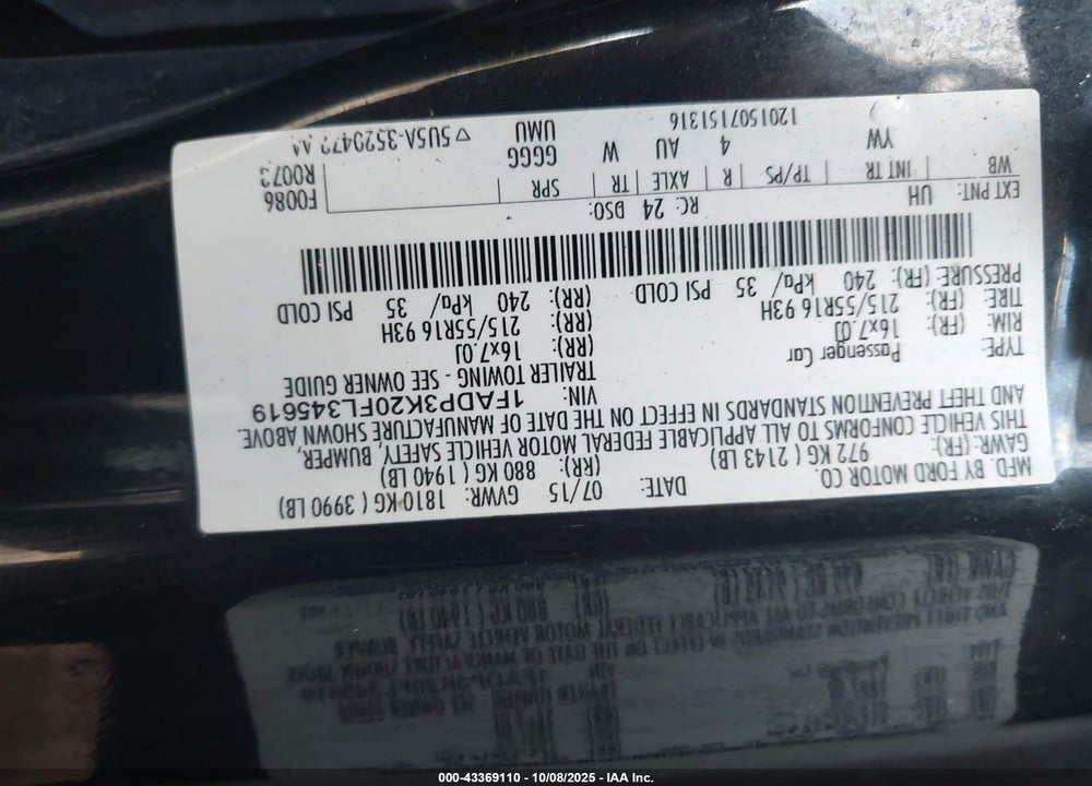 2015 FORD FOCUS SE VIN: 1FADP3K20FL345619