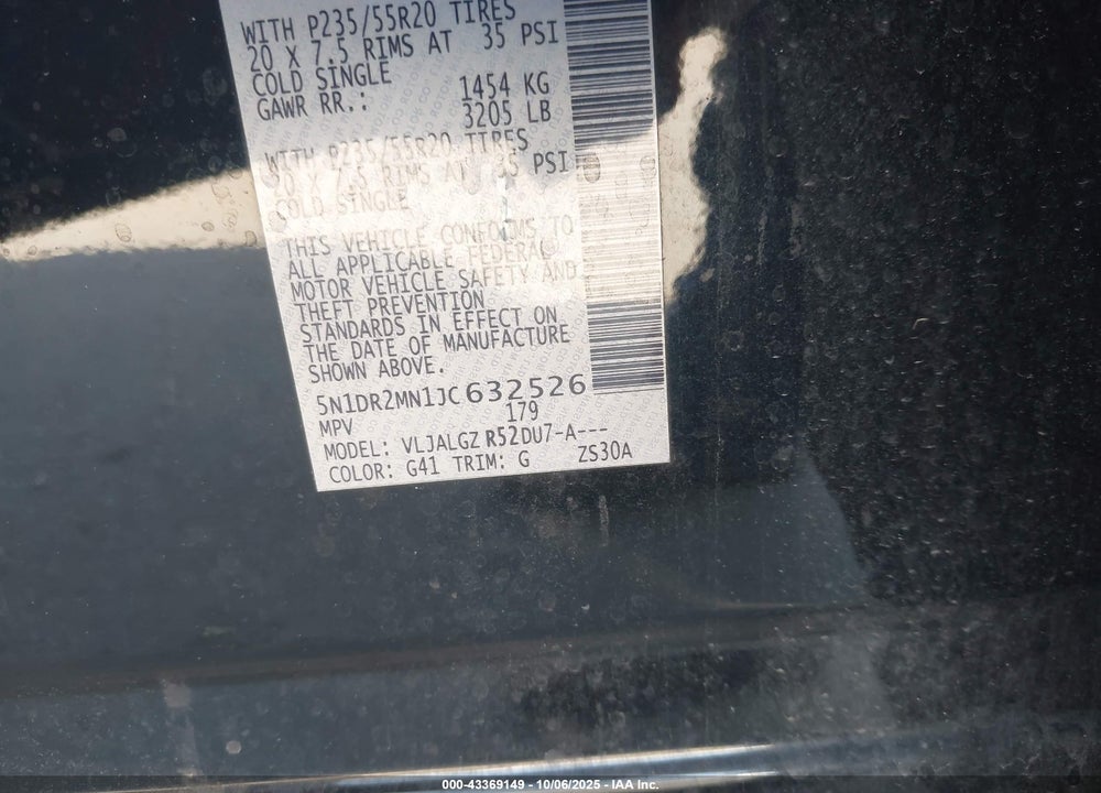 2018 NISSAN PATHFINDER VIN: 5N1DR2MN1JC632526