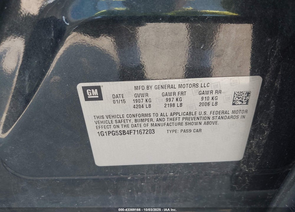 2015 CHEVROLET CRUZE VIN: 1G1PG5SB4F7167203