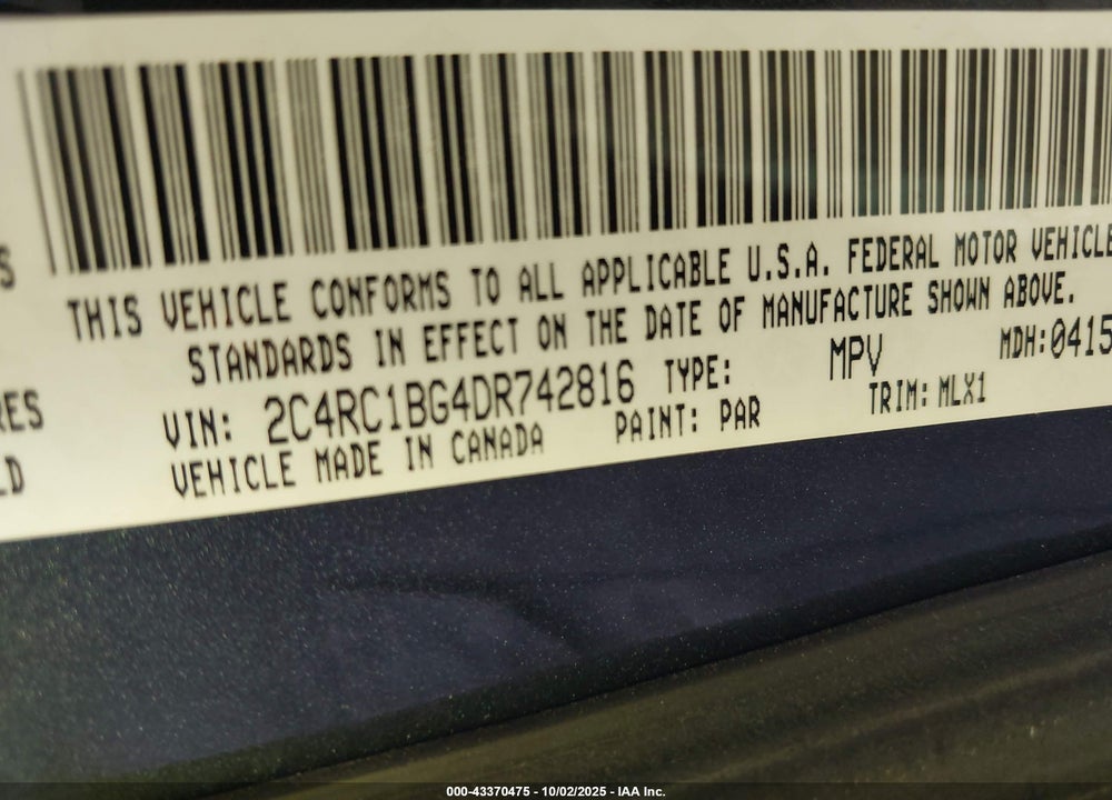 2013 CHRYSLER TOWN & COUNTRY TOURING VIN: 2C4RC1BG4DR742816