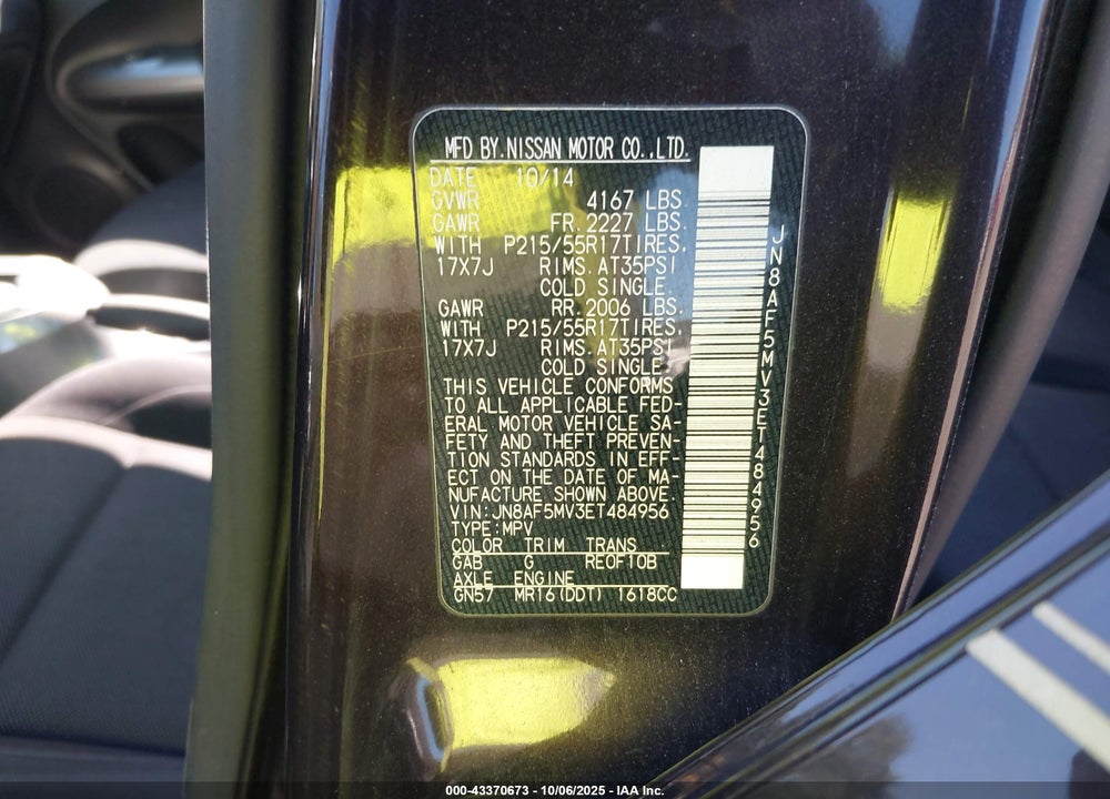 2014 NISSAN JUKE S VIN: JN8AF5MV3ET484956