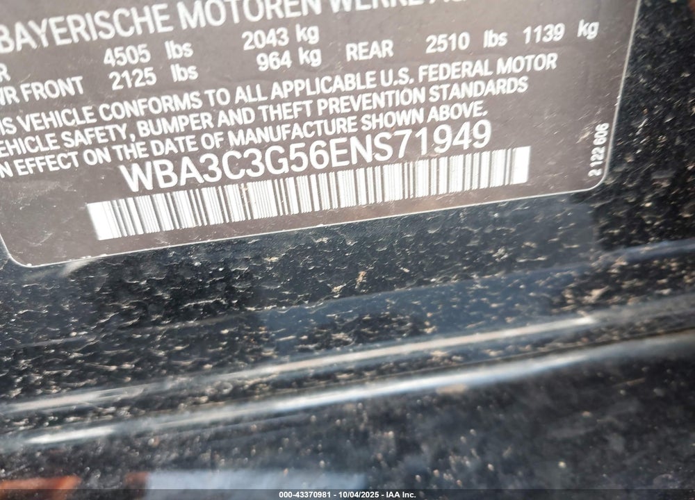 2014 BMW 320I XDRIVE VIN: WBA3C3G56ENS71949