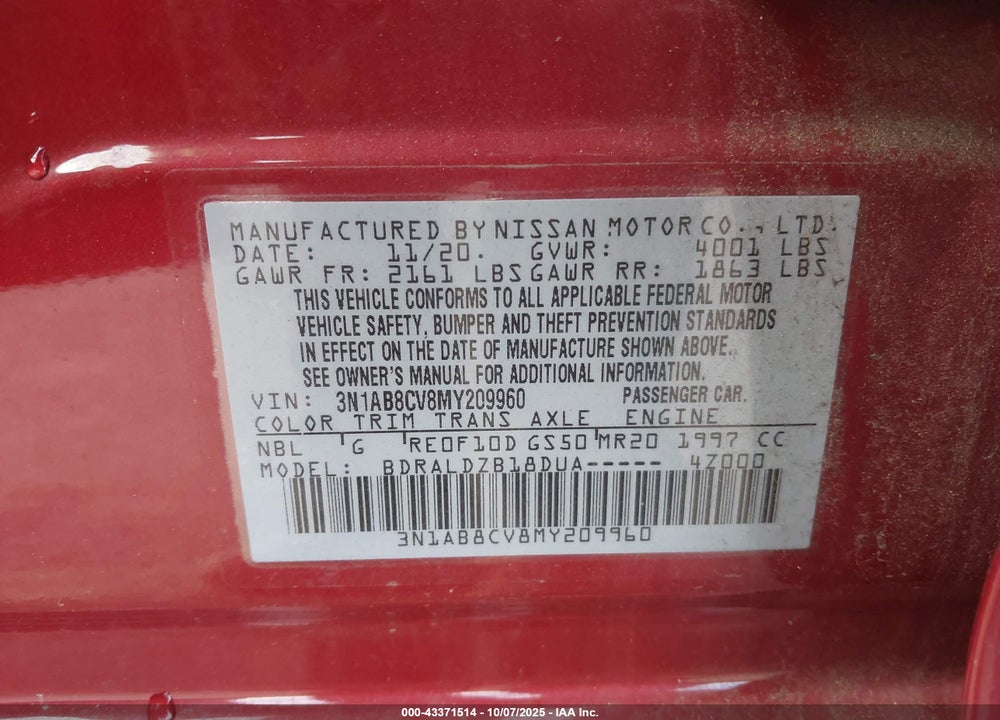 2021 NISSAN SENTRA SV XTRONIC CVT VIN: 3N1AB8CV8MY209960