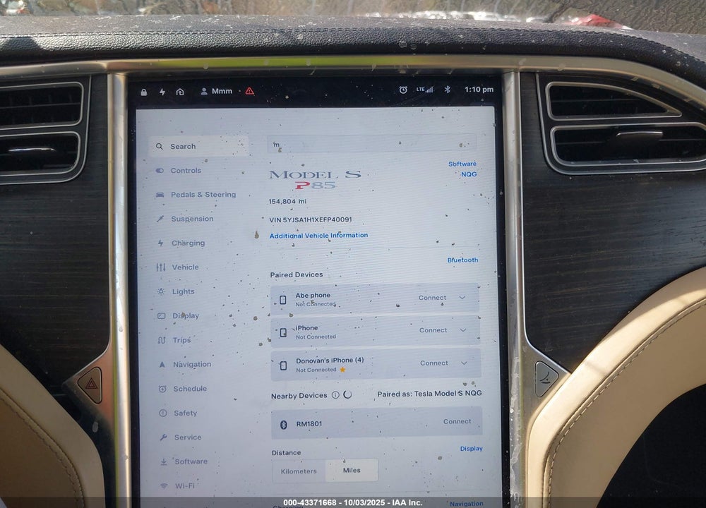 2014 TESLA MODEL S VIN: 5YJSA1H1XEFP40091