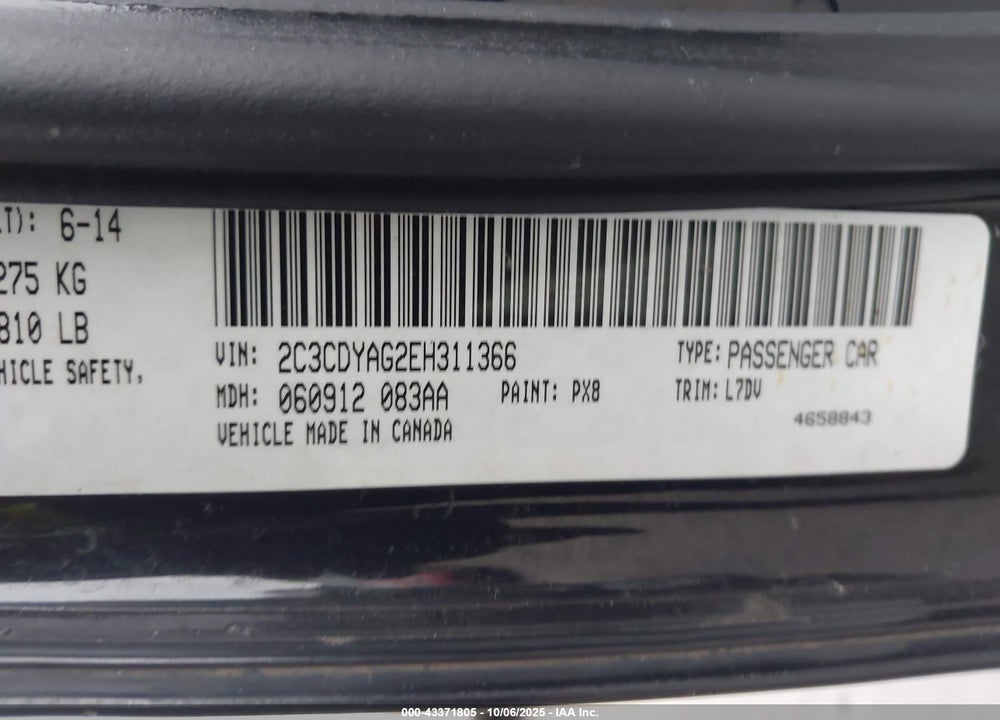 2014 DODGE CHALLENGER SXT VIN: 2C3CDYAG2EH311366