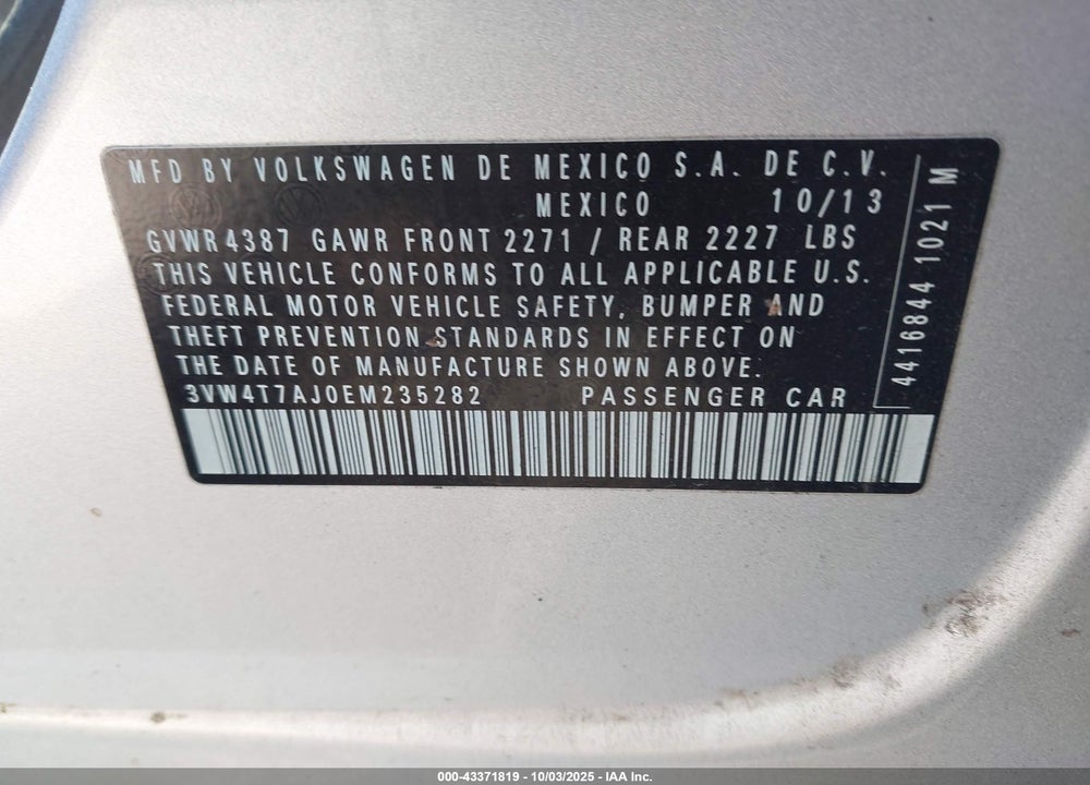2014 VOLKSWAGEN JETTA GLI VIN: 3VW4T7AJ0EM235282