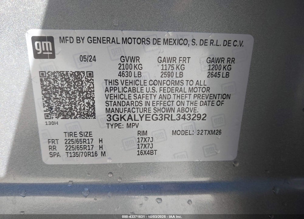 2024 GMC TERRAIN VIN: 3GKALYEG3RL343292