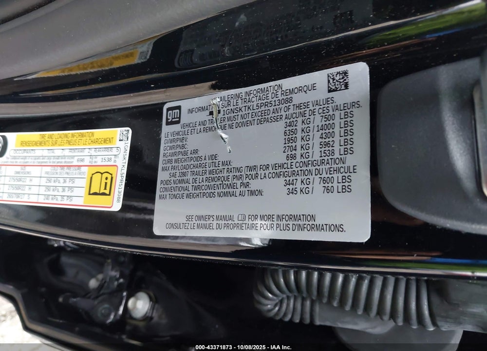 2023 CHEVROLET TAHOE VIN: 1GNSKTKL5PR513088