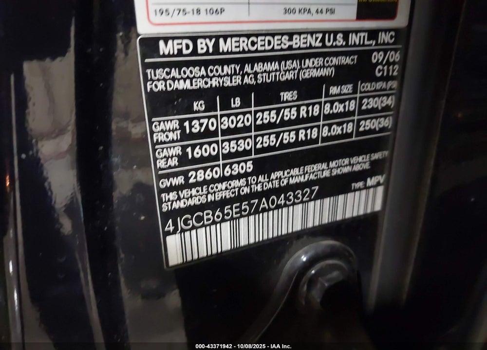 2007 MERCEDES-BENZ R 350 4MATIC VIN: 4JGCB65E57A043327