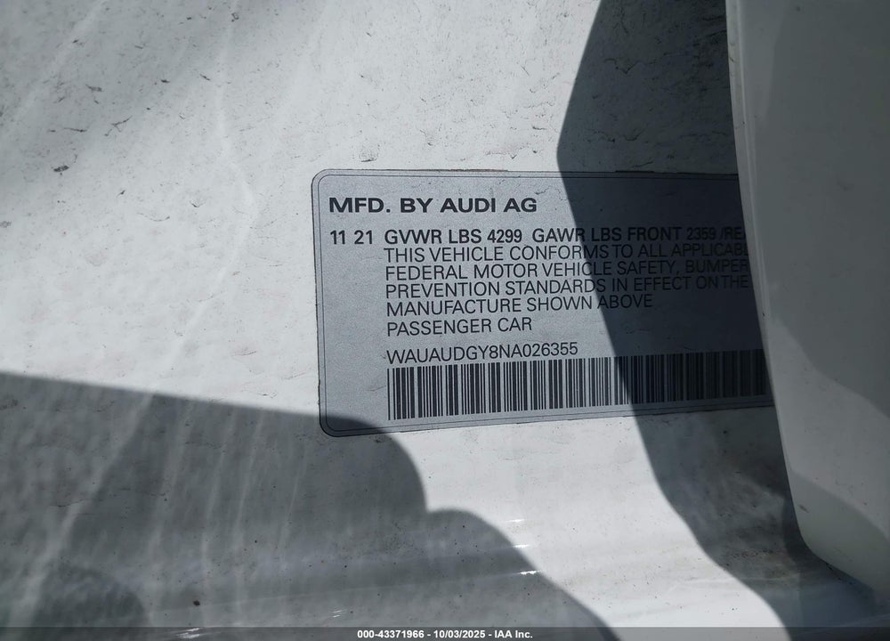 2022 AUDI A3 PREMIUM 40 TFSI FRONT-WHEEL DRIVE S TRONIC VIN: WAUAUDGY8NA026355