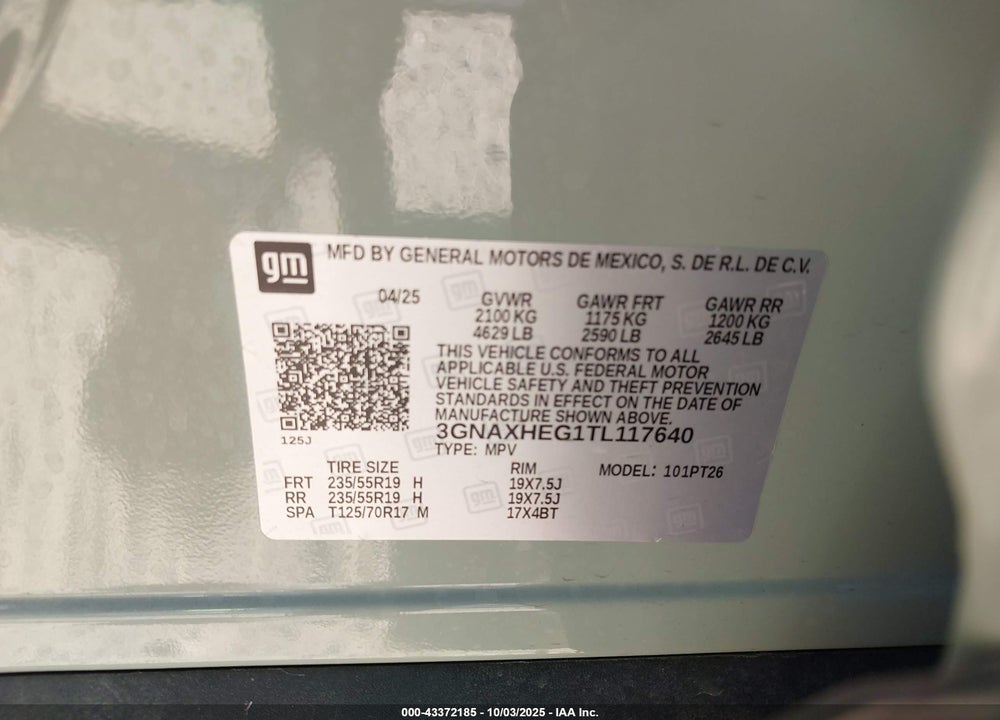 2026 CHEVROLET EQUINOX FWD LT VIN: 3GNAXHEG1TL117640